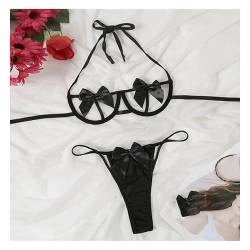 penobon Sexy Dessous Sets für Damen BH Set Bodydoll Erotisch Unterwäsche Frauen Reizwäsche Strappy Lingerie Schleife Korsett Reizvoller Wäschebogen hohler reizvoller Spaßanzug(Schwarz/XL) von penobon