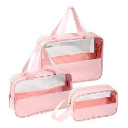 perfk 3 x transparente Make-up-Tasche, Kosmetiktasche, wasserdicht, transparent, Reisetasche, Multifunktions-Organizer, Kulturbeutel, Kosmetiktasche für, ROSA von perfk