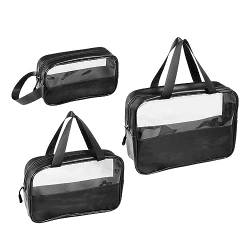 perfk 3 x transparente Make-up-Tasche, Kosmetiktasche, wasserdicht, transparent, Reisetasche, Multifunktions-Organizer, Kulturbeutel, Kosmetiktasche für, Schwarz von perfk