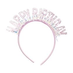 perfk Alles Gute zum Geburtstag-Stirnband, Geburtstags-Tiara, Geburtstagskrone für Partygeschenke, Größe passt für alle, Rosa von perfk