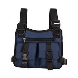 perfk Chest Rig Bag Verstellbares Oxford-Gewebe Funktionale Hüfttasche Leichte Taschen Beuteltaschen Weste für Laufen Männer Frauen Wandern Sport Radfahren, Blau von perfk