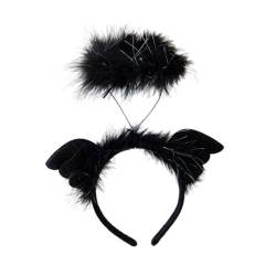 perfk Engelsflügel-Stirnband, Haarband, hübscher Damen-lustiger Kopfschmuck, Engelsfeder-Stirnband für Karneval, Bühnenauftritte, Halloween, Schwarz von perfk