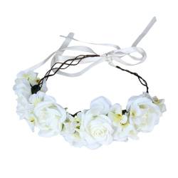 perfk Frauen Blumen Stirnband Kranz, Braut Kopfbedeckung, Boho Elegante Braut Blumen Haargirlande Krone Kopfschmuck für Festival Hochzeit, Beige von perfk