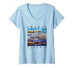 Damen Prag T-Shirt Tschechien Sehenswürdigkeiten Galerie Souvenir T-Shirt mit V-Ausschnitt von peter2art Urlaub Ferien Andenken Reise Souvenir