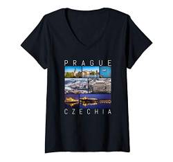 Damen Prag Tschechien Sehenswürdigkeiten Galerie Souvenir Geschenk T-Shirt mit V-Ausschnitt von peter2art Urlaub Ferien Andenken Reise Souvenir