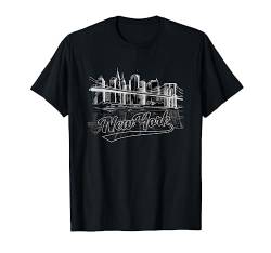 New York Brooklyn Bridge Retro City Skyline Souvenir T-Shirt von peter2art Urlaub Ferien Andenken Reise Souvenir