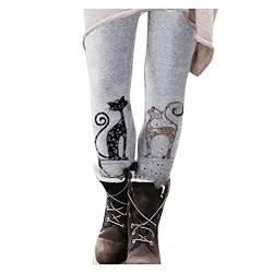 Pitashe Leggings Damen Winter Katze-Druck Weihnachten Leggings Mädchen Warme Fleece Freizeithose Hose Winter Gefüttert Plüsch Hausanzug Winter Fleece Lange Hosen für Mädchen Treggings Thermohose von pitashe_Bekleidung