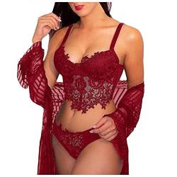 Sexy Dessous Damen für Sex, Pitashe Spitze Erotik BH Lingerie Nachthemd Höhe Taille Reizwäsche Nachtwäsche Erotik Unterwäsche und Slip Reizwäsche Set Frauen Lace Frontverschluss Babydoll Set Bodysuits von pitashe_Bekleidung