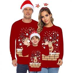 Weihnachtspullover Familie Set Pullover Damen Herren Langarm Strickpullover Weihnachten Pullover Rentier Elch Pulli Kinder Ugly Christmas Sweater Jumper Xmas Pulli Lustige Sweatshirt von pitashe_Bekleidung