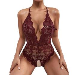 pitashe_Bekleidung Erotische Dessous-Set Damen Sexy Tiefer V-Ausschnitt Halfter Spitze Reizwäsche Negligee Babydoll Unregelmäßiger Hem Nachtwäsche Nachthemd Lingerie Nachtkleid G-String Sleepwear, L von pitashe_Bekleidung