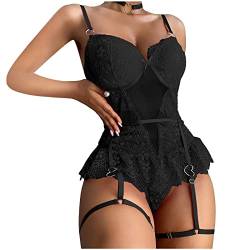 pitashe_Bekleidung Erotische Sexy Tiefer V-Ausschnitt Halfter Spitze Damen Reizwäsche Negligee Babydoll Unregelmäßiger Nachtwäsche Nachthemd Lingerie Nachtkleid G-String Sleepwear,Dessous-Set 11,XL von pitashe_Bekleidung