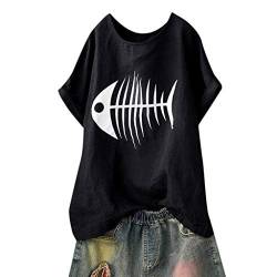 Pitashe Damen Tops Freizeit Lustig Fischgräten Drucken Lose Kurzarm Damen Sommer T-Shirts Crop Top Weste Tank Top Mode Party Oberteile Blusen Camisole Hemd Bekleidung Vest Bauchfrei Tunika Shirts Tops von pitashe Tops