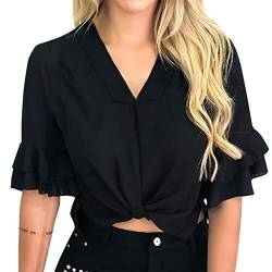 Pitashe Damen Tops Freizeit V-Ausschnitt Kurzarm Damen Sommer Crop Top T-Shirts Weste Tank Top Mode Party Oberteile Blusen Camisole Hemd Bekleidung Vest Bauchfrei Tunika Shirts Tops für Cooles Mädchen von pitashe Tops