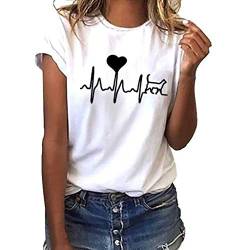 Pitashe Damen Tops Sexy Einfarbig Liebe EKG Drucken Rundhals Kurzarm Damen Sommer T-Shirt Baumwolle Tank Top Party Oberteile Bluse Camisole Bekleidung Vest Bauchfrei Tunika Crop Top Weste Clubwear von pitashe Tops