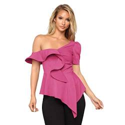 Pitashe Damen Tops Sexy Einfarbig Lotusblatt Trägerlos Kurzarm Damen Sommer T-Shirt Baumwolle Tank Top Mode Party Oberteile Blusen Camisole Bekleidung Vest Bauchfrei Tunika Crop Top Weste Clubwear von pitashe Tops