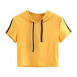 Pitashe Damen Tops Süß Kurzarm Bequem Damen Sommer T-Shirt Crop Top Mit Kapuze Kurz Pullover Weste Tank Top Elegant Party Oberteile Bluse Camisole Hemd Bekleidung Vest Bauchfrei Tunika Clubwear Shirts von pitashe Tops