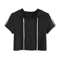 Pitashe Damen Tops Süß Kurzarm Bequem Damen Sommer T-Shirt Crop Top Mit Kapuze Kurz Pullover Weste Tank Top Elegant Party Oberteile Bluse Camisole Hemd Bekleidung Vest Bauchfrei Tunika Clubwear Shirts von pitashe Tops