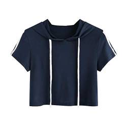 Pitashe Damen Tops Süß Kurzarm Bequem Damen Sommer T-Shirt Crop Top Mit Kapuze Kurz Pullover Weste Tank Top Elegant Party Oberteile Bluse Camisole Hemd Bekleidung Vest Bauchfrei Tunika Clubwear Shirts von pitashe Tops