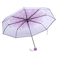 Regenschirm Transparent,plplaaoo Regenschirm, Sakura-Taschenschirm, Regenschirm Durchsichtig, Durchsichtiger Regenschirm, Kirschblüte, Vier Farben, für Mädchen, Jungen(lila) von plplaaoo