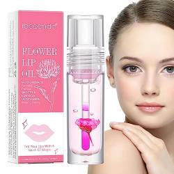 Blumenlippenöl,Transparenter Toot Farbwechselnder Blossom Lipgloss - Blumen-Lippenöl, Glaslippenmaske zum Aufhellen von Lippenfältchen und zur Pflege der Lippen Pologmase von pologmase