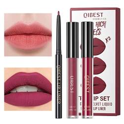 Lip Stick Gloss Set mit Liner, Matter flüssiger Lippenstift Lipgloss Lip Liner Pen, Inklusive 1 Lipgloss + 1 Lip Glaze + 1 Lip Liner, langlebiges Antihaft-Schalen-Make-up-Set für Frauen und Pologmase von pologmase