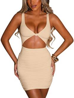 popiv Damen Minikleid Eng Partykleid Kurz V-Ausschnitt Bodycon Kleider Ärmellos Sexy Kleider mit Twist vorne von popiv