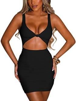 popiv Damen Sexy Bodycon Kleider Ärmellos Cut Out Ruched Club Mini Party Kleid, Schwarz , Medium von popiv