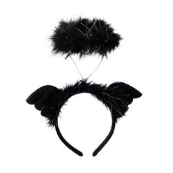 predolo Engelsflügel-Stirnband, Haarreifen, Haarband mit leichtem Haarschmuck, Engelsfeder-Stirnband, Kopfbedeckung für Bühnenauftritte, Schwarz von predolo