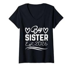 Damen Promoted to Big Sister Finally est 2026! Baby on the way T-Shirt mit V-Ausschnitt von pregnancy announcement sibling reveal Big news