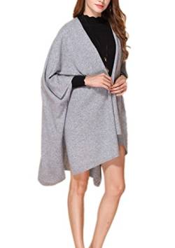 Prettystern - 100% Kaschmir einfarbig Poncho Stola Schal für Damen warm kuschelig weich mit Knöpfen, Grau - Einheitsgröße von prettystern