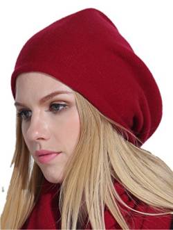 prettystern Damen 100% Kaschmir-Wolle weich warm Cashmere Beanie Mütze Dunkel-Rot Weinrot von prettystern