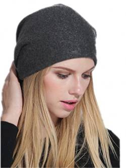 prettystern Damen 100% Kaschmir-Wolle weich warm Cashmere Beanie Mütze Dunkel-grau Anthrazit von prettystern