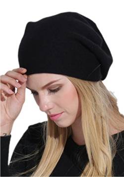 prettystern Damen 100% Kaschmir-Wolle weich warm Cashmere Beanie Mütze Schwarz von prettystern