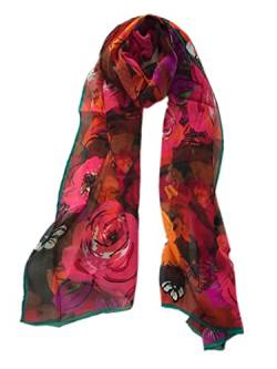 prettystern HL75604-180cm X55cm malerischer lange Chiffon Seidenschal - Floral Blumen - rosa orange von prettystern