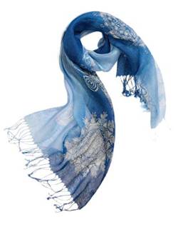 prettystern Tie-Dye Batik blau Farbverlauf 100% Leinen-Tuch Sommer Langer Damen Schal T60 Totem von prettystern