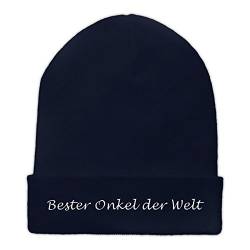 Beanie-Mütze mit Namen Bester Onkel der Welt Bestickt - Farbe Blau - personalisierte Mütze, Strickmütze, Namensstickerei von printplanet