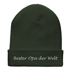 Beanie-Mütze mit Namen Bester Opa der Welt Bestickt - Farbe Grün - personalisierte Mütze, Strickmütze, Namensstickerei von printplanet