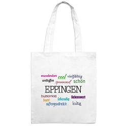 Jutebeutel mit Stadtnamen Eppingen - Motiv Positive Eigenschaften - Farbe weiß – Stoffbeutel, Jutesack, Hipster, Beutel von printplanet