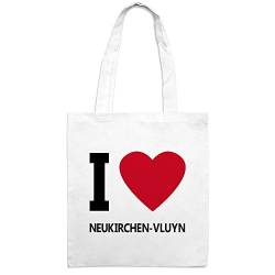 Jutebeutel mit Stadtnamen Neukirchen-Vluyn - Motiv I Love - Farbe weiß - Stoffbeutel, Jutesack, Hipster, Beutel von printplanet