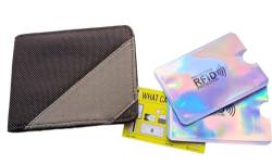 Slim Wallet Geldbörse mit PICA2 Stoff aus Teflondraht gefärbt + 2 Kartenhalter RFID-Schutz gegen Fälschungen, Braun/Petrol, 12x10x1 von prodigital