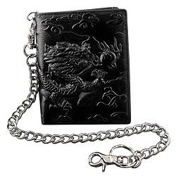 Balck Men Echtes Leder Vintage Dragon Geldbörse mit Kette Kartenhalter Geldbörse, schwarz, vertical, Kartenetui Wallet von punkman2000