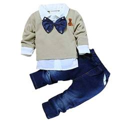 Puseky Kleinkind-Outfit, Kleidung für Baby/Junge, Hemd mit Fliege + Jeans-Hose von puseky