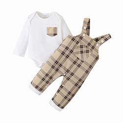 puseky Baby Junge Kleidung Anzug Neugeborenes Kleinkind Gentleman Langarm Strampler und Plaid Hosenträger Overall Hose Frühling Herbst Outfit von puseky