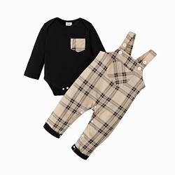 puseky Baby Junge Kleidung Anzug Neugeborenes Kleinkind Gentleman Langarm Strampler und Plaid Hosenträger Overall Hose Frühling Herbst Outfit von puseky