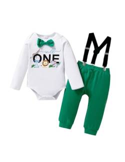 puseky Baby Junge Wild One 1. Geburtstag Cake Smash Outfit Gentleman Anzug Fliege Strampler und Hosenträger Hose Party Foto-Shooting Outfit Set 9-12 Monate von puseky