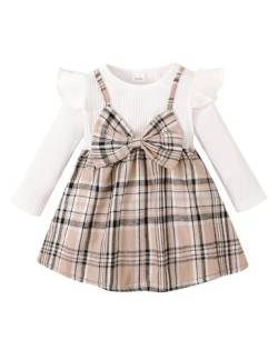 puseky Baby Mädchen Kleid Langärmeliges Ruffle Plaid Kleid Niedliche Bowknot Spleißen Frühling Herbst Kleider 9-12 Monate Khaki von puseky