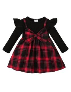 puseky Baby Mädchen Kleid Langärmeliges Ruffle Plaid Kleid Niedliche Bowknot Spleißen Herbst Winter Kleider 18-24 Monate Schwarz von puseky