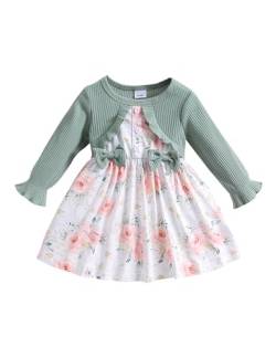 puseky Baby Mädchen Kleid für 12-18 Monate Blumendruck lange Ärmel Bogen Spleißen Kleid Baby Mädchen Prinzessin Kleid für Hochzeit Geburtstag Party von puseky