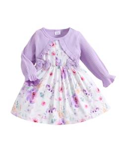 puseky Baby Mädchen Kleid für 12-18 Monate Blumendruck lange Ärmel Bogen Spleißen Kleid Baby Mädchen Prinzessin Kleid für Hochzeit Geburtstag Party von puseky