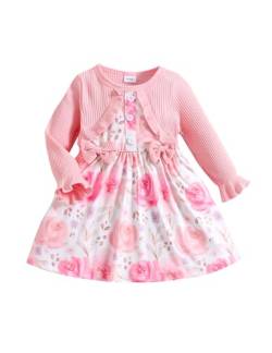 puseky Baby Mädchen Kleid für 6-9 Monate Blumendruck lange Ärmel Bogen Spleißen Kleid Baby Mädchen Prinzessin Kleid für Hochzeit Geburtstag Party von puseky